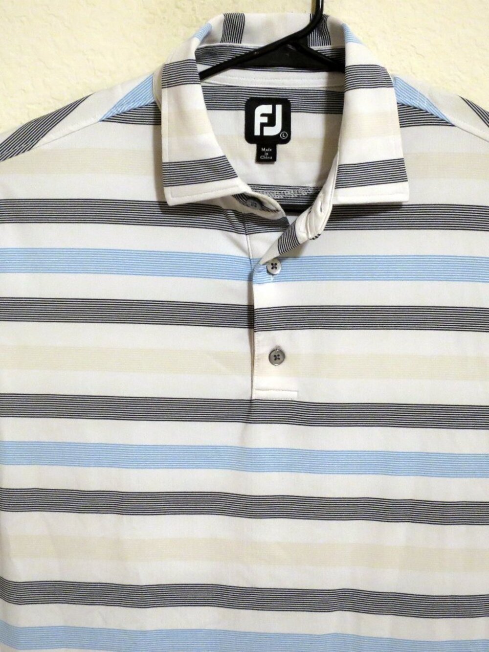 FootJoy Shirt Mens Large Short Sleeve Golf Performance Polo White Black Striped